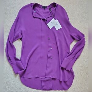 NWT Theory Perfect Dolman Purple 100% Silk Button-up Shirt szM